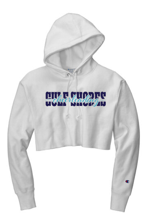 GULF SHORES HORIZONTAL CHEER LOGO CROP HOODIE WHITE