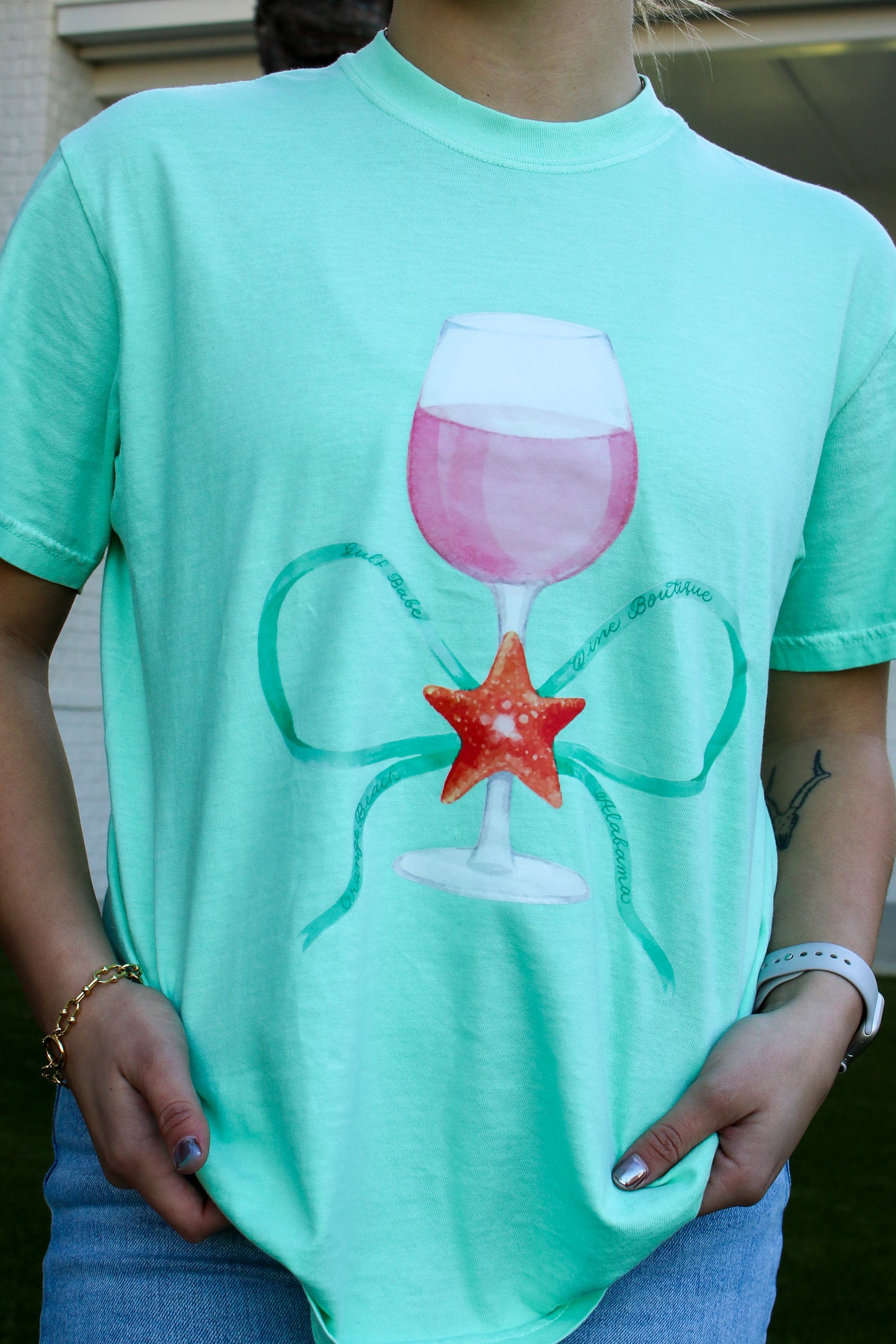 Gulf Babe Sweet Wine Bow Comfort Color Tee
