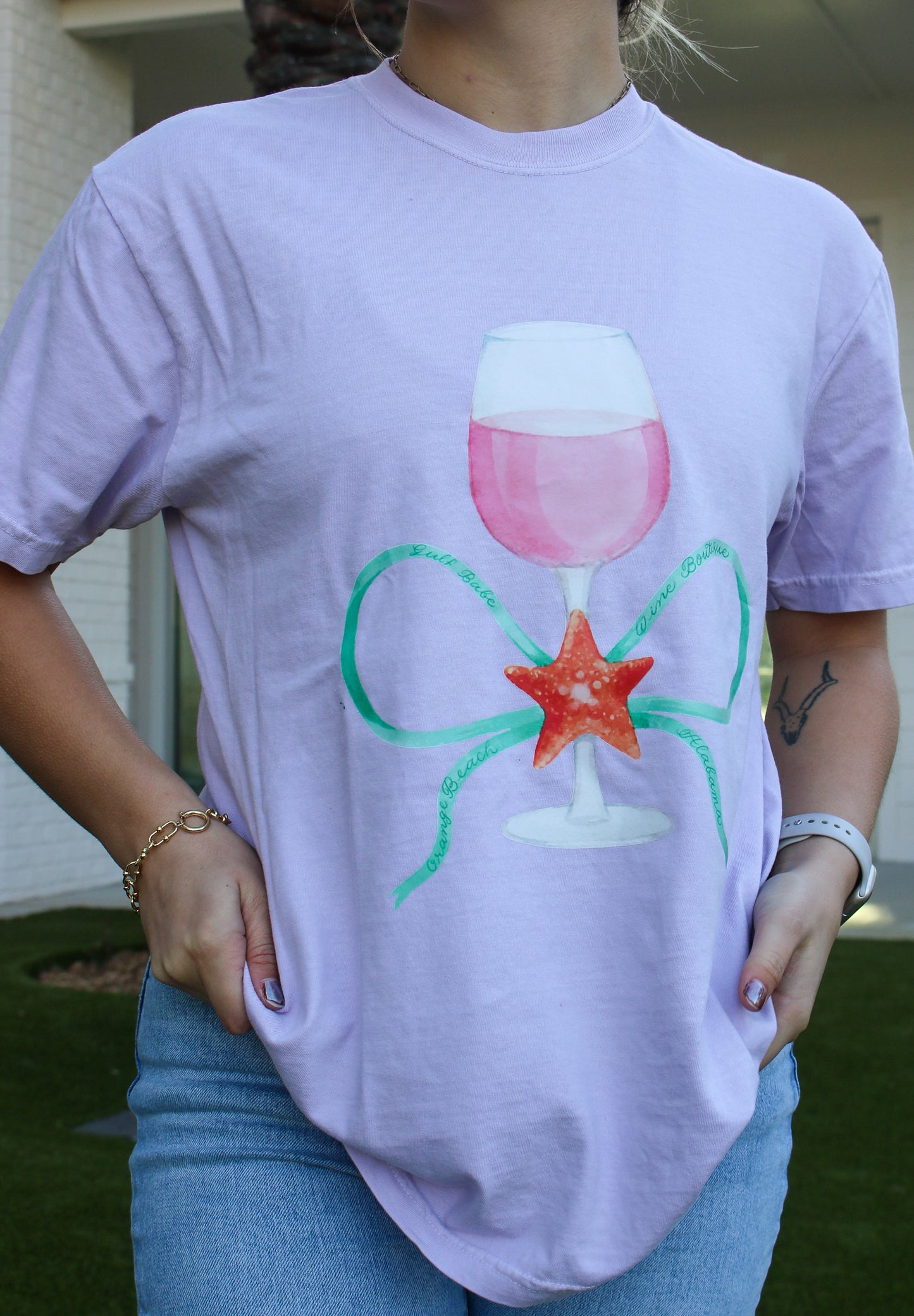 Gulf Babe Sweet Wine Bow Comfort Color Tee